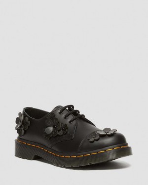 Dr. Martens 1461 Flower Applique Leather Oxford Shoes Czarne | SN-DM84562