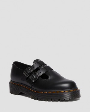 Dr. Martens 8065 II Bex Smooth Leather Platform Mary Jane Shoes Czarne | SN-DM84461