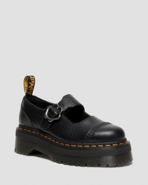 Dr. Martens Addina Flower Buckle Leather Platform Shoes Czarne | SN-DM84465