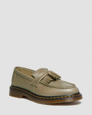 Dr. Martens Adrian Carrara Leather Tassel Loafers Oliwkowe | SN-DM84487