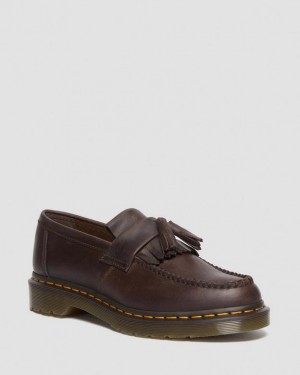 Dr. Martens Adrian Crazy Horse Leather Tassel Loafers Ciemny Brązowe | SN-DM84507