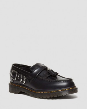 Dr. Martens Adrian Hardware Polished Smooth Tassel Loafers Czarne | SN-DM84498