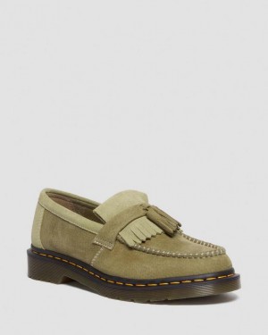 Dr. Martens Adrian Tumbled Nubuck Leather Tassel Loafers Oliwkowe | SN-DM85011