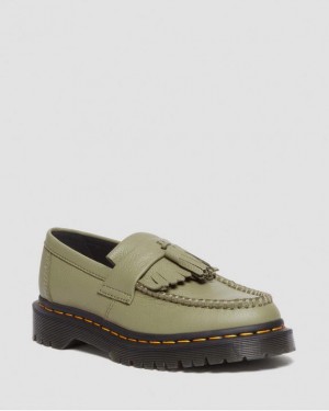 Dr. Martens Adrian Virginia Leather Tassel Loafers Oliwkowe | SN-DM84497