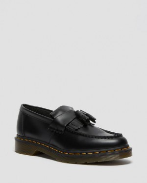 Dr. Martens Adrian Yellow Stitch Leather Tassel Loafers Czarne | SN-DM84506