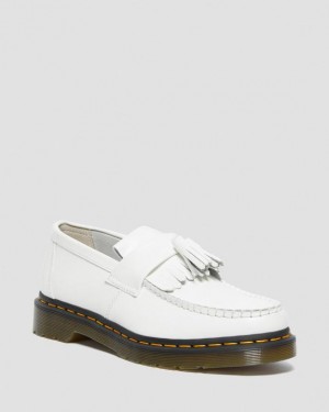 Dr. Martens Adrian Yellow Stitch Leather Tassel Loafers Białe | SN-DM85001