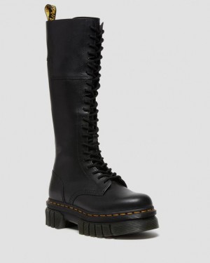 Dr. Martens Audrick 20-Eye Leather Knee High Platform Boots Czarne | SN-DM84686