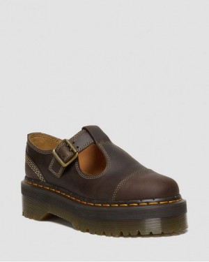 Dr. Martens Bethan Arc Crazy Horse Leather Platform Mary Jane Shoes Ciemny Brązowe | SN-DM84726