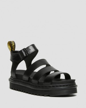 Dr. Martens Blaire Brando Leather Strap Sandals Czarne | SN-DM84636