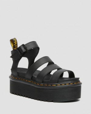 Dr. Martens Blaire Hydro Leather Platform Strap Sandals Czarne | SN-DM84710