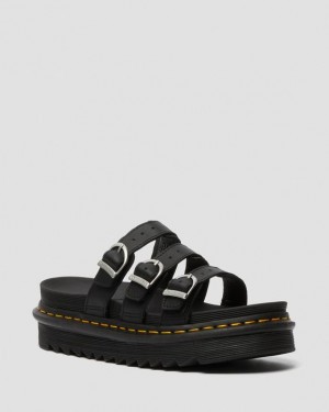 Dr. Martens Blaire Leather Slide Sandals Czarne | SN-DM84623