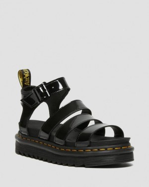 Dr. Martens Blaire Patent Leather Strap Sandals Czarne | SN-DM84625