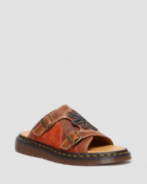 Dr. Martens Dayne Made in England Leather & Suede Applique Slides Pomarańczowe | SN-DM84617