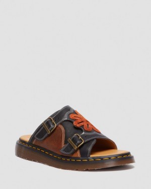 Dr. Martens Dayne Made in England Leather & Suede Applique Slides Pomarańczowe | SN-DM85105