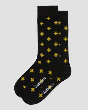 Dr. Martens Docs Cross Logo Organic Cotton Blend Socks Black/Yellow | SN-DM85255