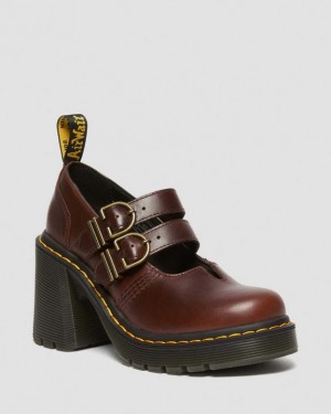 Dr. Martens Eviee Leather Mary Jane Heeled Shoes Ciemny Brązowe | SN-DM84387