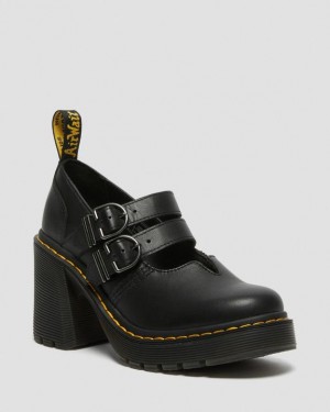 Dr. Martens Eviee Sendal Leather Heeled Shoes Czarne | SN-DM84739