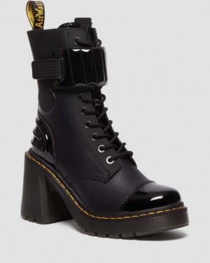 Dr. Martens Gaya 10-Eye Alternative Leather Heeled Boots Czarne | SN-DM84384