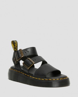 Dr. Martens Gryphon Pisa Leather Platform Sandals Czarne | SN-DM84628