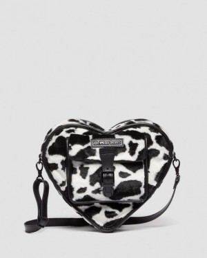 Dr. Martens Heart Shaped Faux Fur Cow Print Backpack Black/White | SN-DM84776
