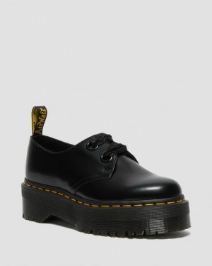Dr. Martens Holly Leather Platform Shoes Czarne | SN-DM84737
