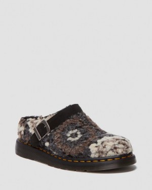 Dr. Martens Isham Crochet Wool Suede Mules Czarne | SN-DM84596