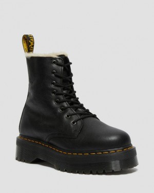 Dr. Martens Jadon Boot Leather Faux Fur Lined Platforms Czarne | SN-DM84427