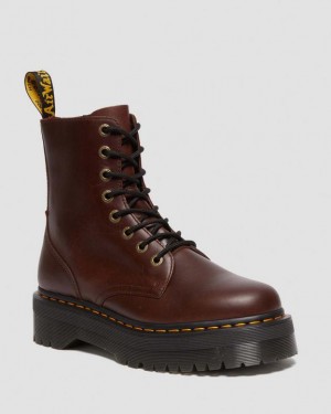 Dr. Martens Jadon Boot Pull Up Leather Platforms Ciemny Brązowe | SN-DM85126