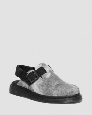 Dr. Martens Jorge II Hairy Suede Slingback Mule Grey/Black | SN-DM85078