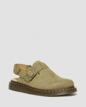 Dr. Martens Jorge II Tumbled Nubuck Leather Slingback Mules Oliwkowe | SN-DM85089