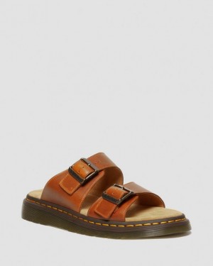 Dr. Martens Josef Analine Leather Buckle Slide Sandals Brązowe | SN-DM84619