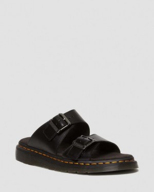 Dr. Martens Josef Analine Leather Buckle Slide Sandals Czarne | SN-DM84622