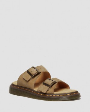 Dr. Martens Josef Nubuck Leather Buckle Slide Sandals Brązowe | SN-DM85106