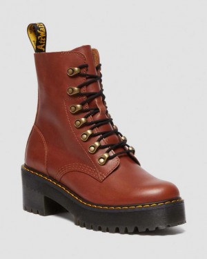 Dr. Martens Leona Farrier Leather Heeled Boots Brązowe | SN-DM84658