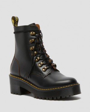 Dr. Martens Leona Vintage Smooth Leather Heeled Boots Czarne | SN-DM84381