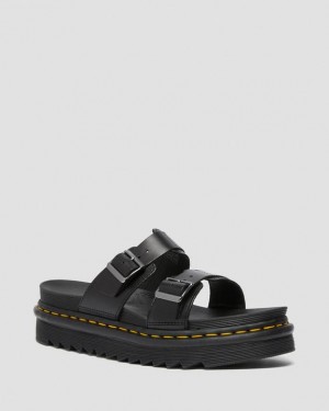 Dr. Martens Myles Brando Leather Buckle Slide Sandals Czarne | SN-DM84624