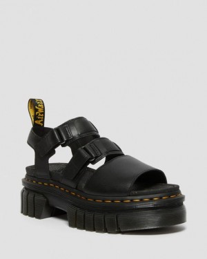 Dr. Martens Ricki Nappa Lux Leather 3-Strap Platform Sandals Czarne | SN-DM84645