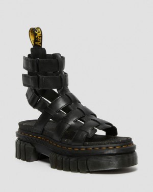 Dr. Martens Ricki Nappa Lux Leather Platform Gladiator Sandals Czarne | SN-DM84711