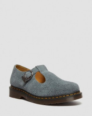 Dr. Martens T-Bar Suede Mary Jane Shoes Niebieskie | SN-DM84458