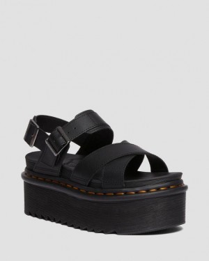 Dr. Martens Voss II Athena Leather Strap Platform Sandals Czarne | SN-DM84639